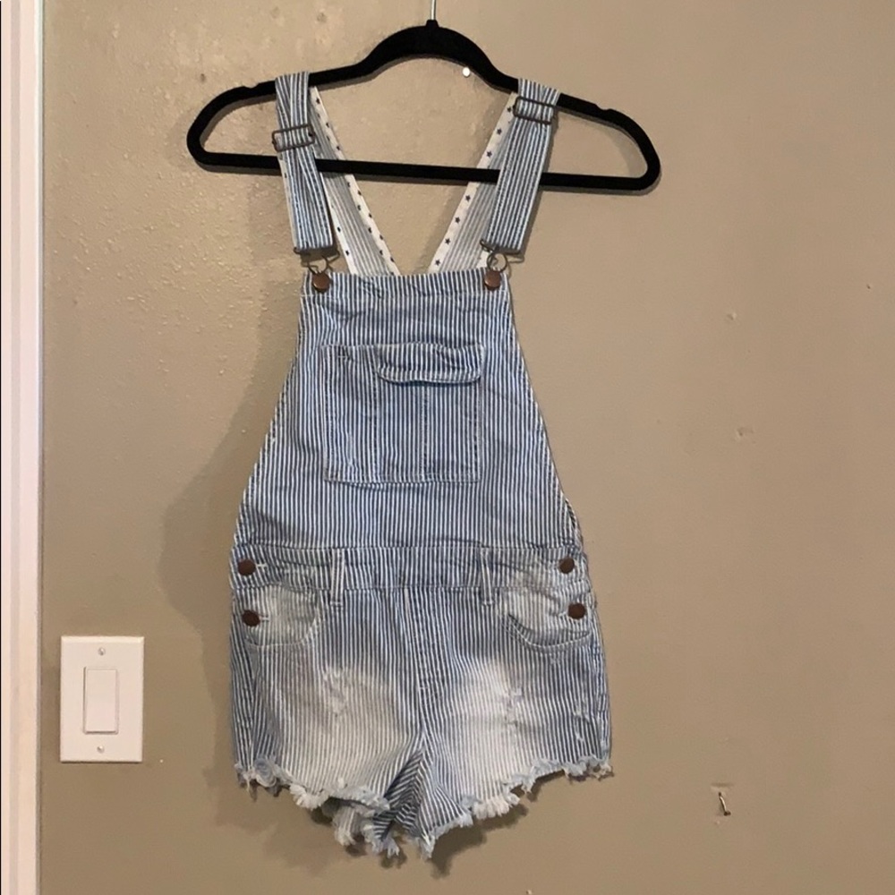 Striped Short Overalls